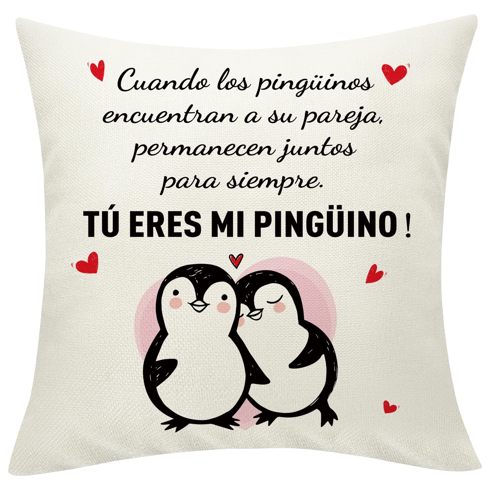 Sunia Sunia Regalo Pareja Pinguino Funda Cojin 45 x 45, Funda de Cojín con 2 Bolsillos, Regalo Aniversario Pareja, Regalo Cumpleaños Mujer, Regalos Originales para Hombre, Regalo Mujer San Valentin Navidad