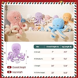 DENTRUN Octopus Stuffed Animals, Giant Octopus Plush Doll Play Toys for Kids Girls Boys Adults Birthday Xmas Halloween Present Stuffed Sea Animals Plushie, 7/16/24/32 Inches, 5 Colors