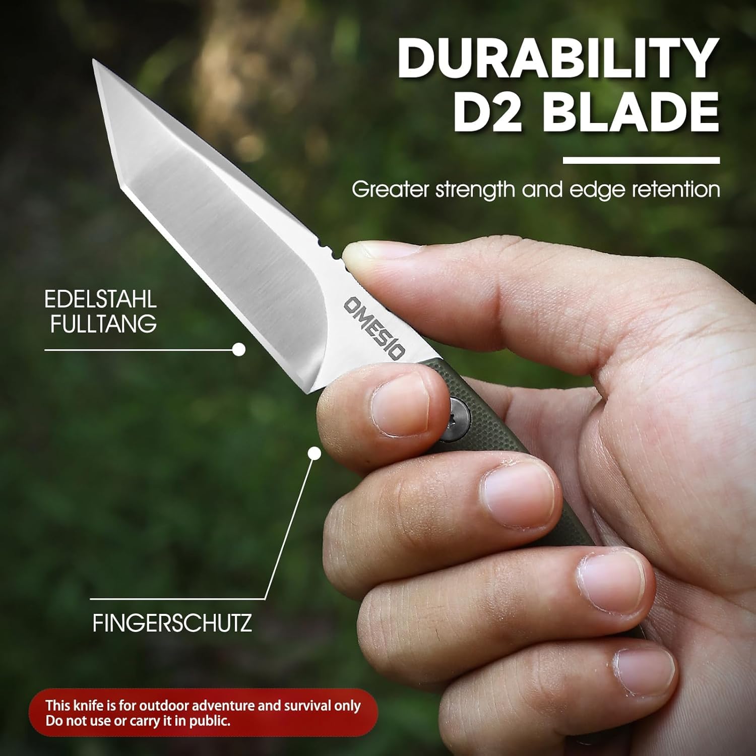Omesio Zarówno Neck Knife EDC, nóż z klipsem, wykonany ze stali D2, mały nóż ze stałym ostrzem z uchwytem G10, Full Tang z etui Kydex i długością ostrza 8,3 cm