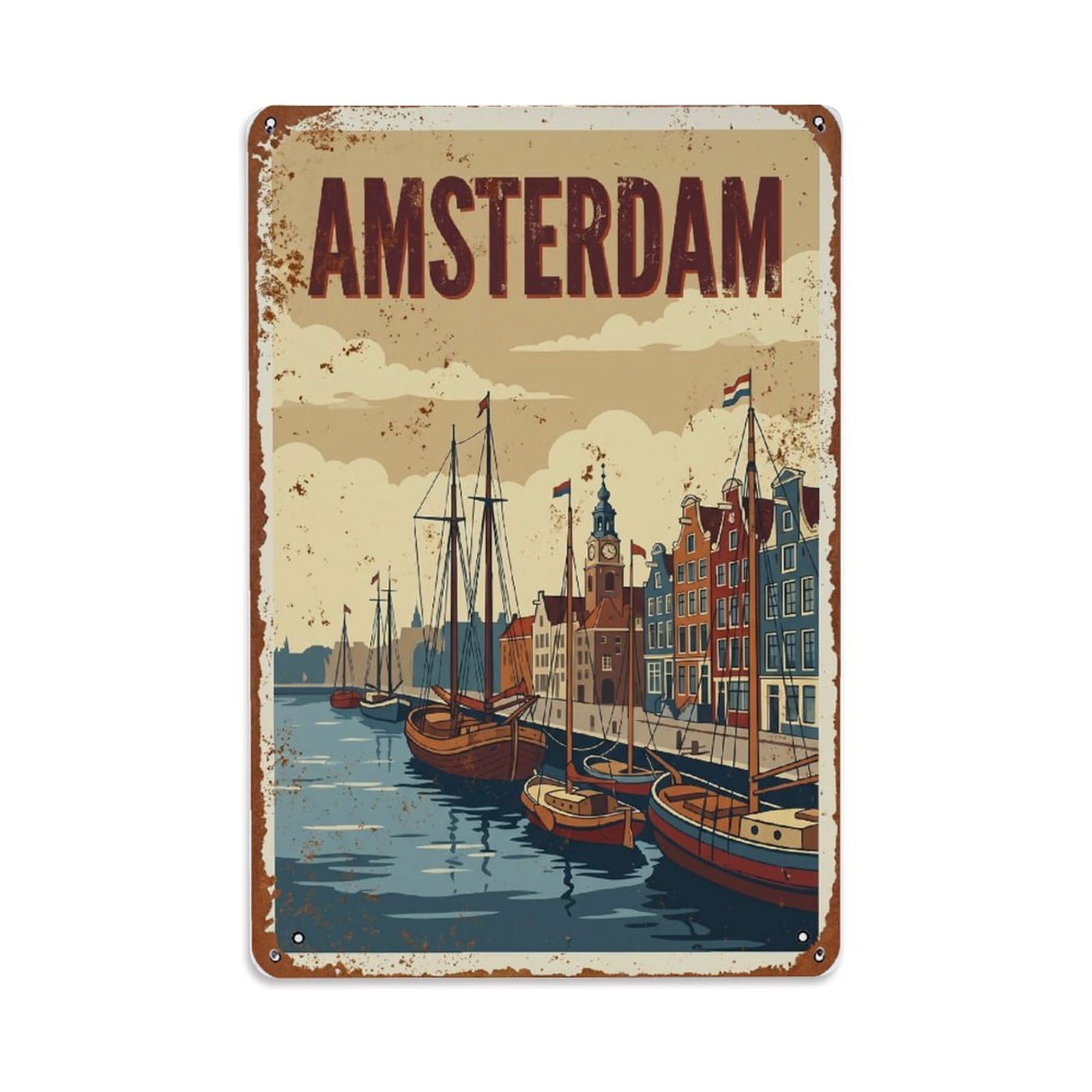 Vintage Travel Anchorage Netherlands Harbor Metal Tin Sign Plaque Wall Decor for Cafe, Club Bar, Office, Home Garden Metal Poster 8x12Inch