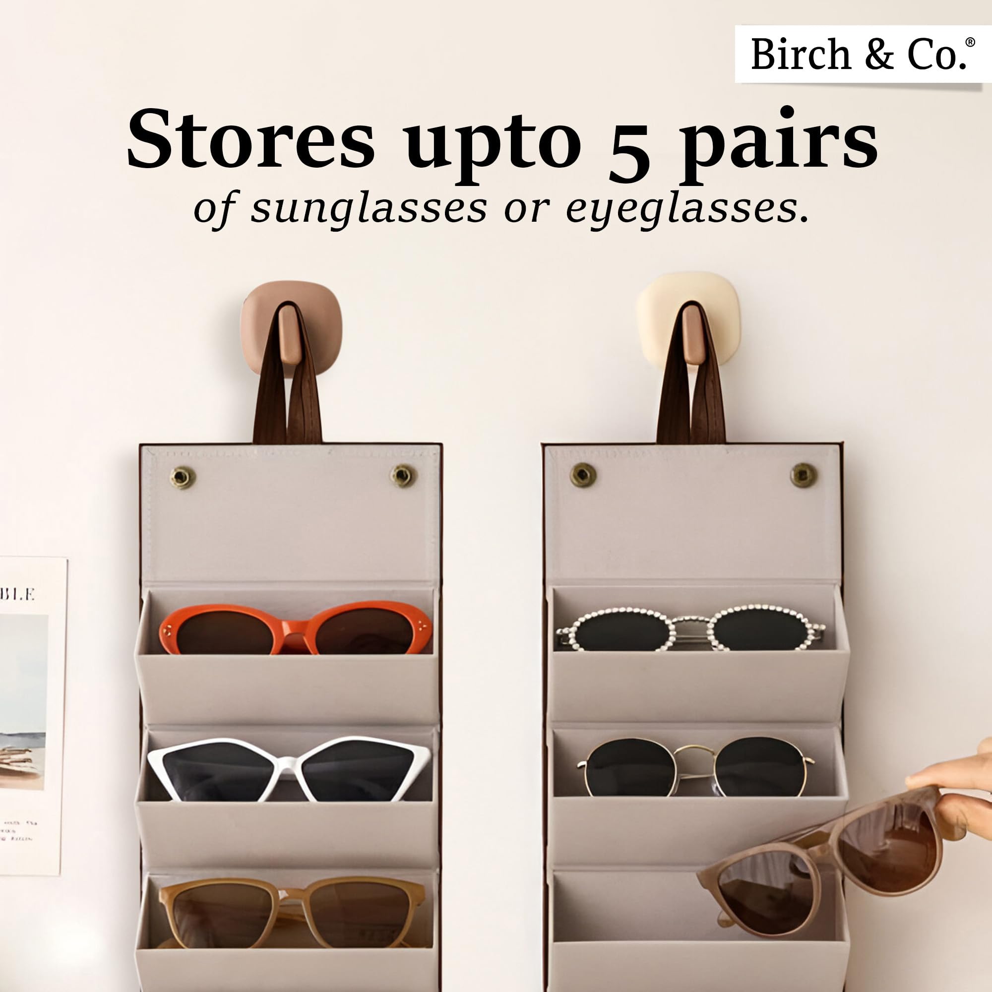 Sunglasses Organizer - Sunglass Case - Glasses Box - Specs Box for Men - Goggles Holder - Eyewear shades Organiser, Leather Finish, Soft Velvet Lining, Travel-Friendly, Safe Hanging Straps, Brown - Image 4 thumbnail