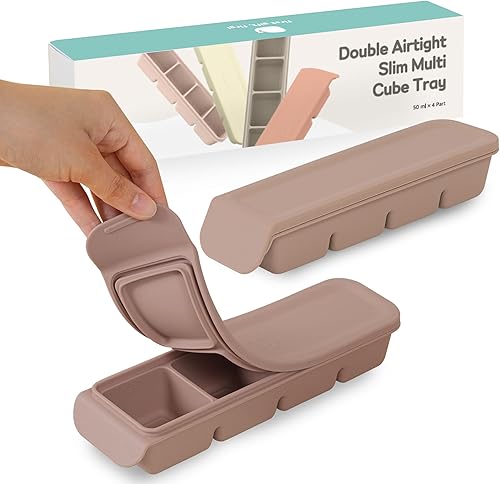 Bandejas de silicona para congelador con tapa, 1.7 onzas, 4 secciones, moldes de silicona a prueba de fugas para leche materna casera, purés,