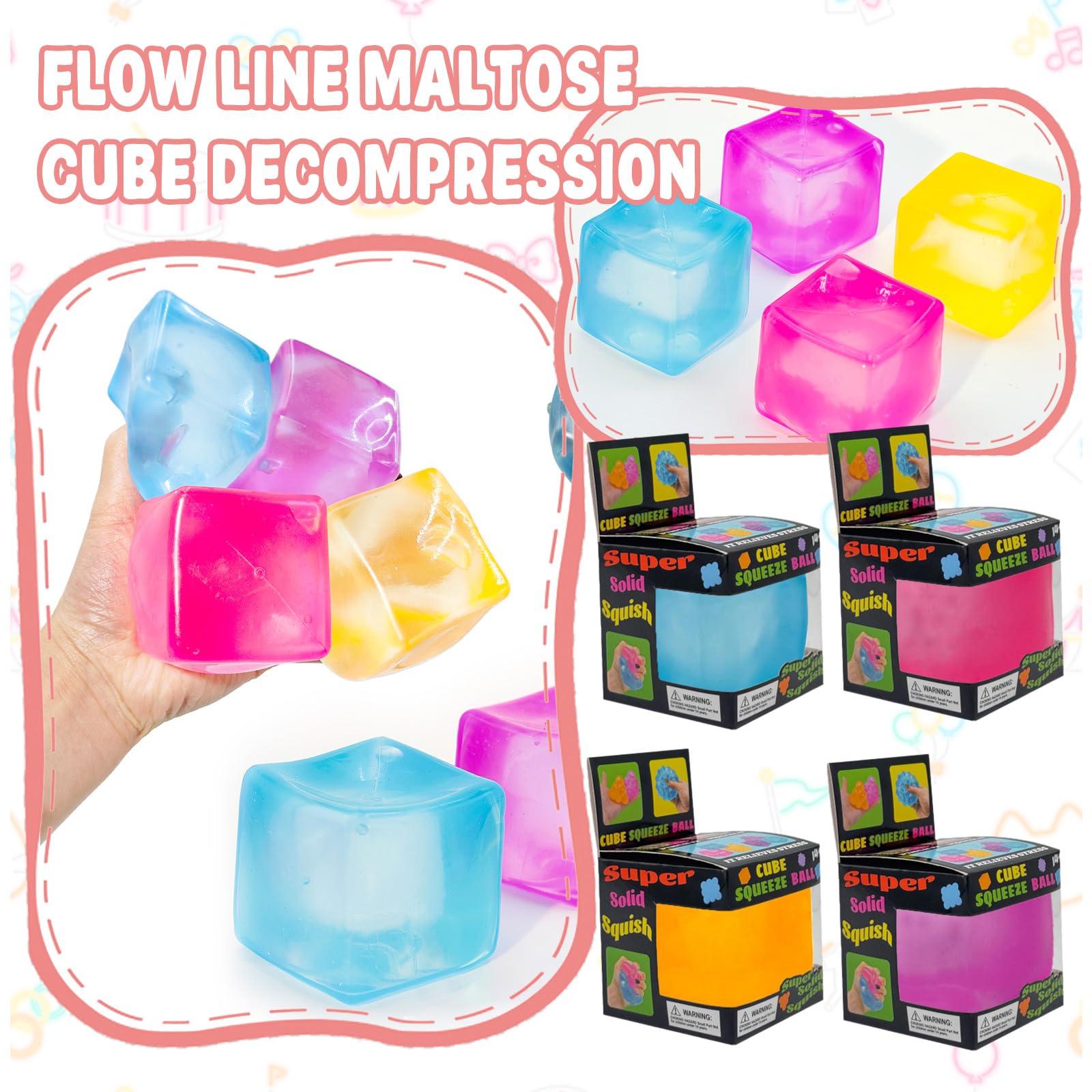 Nee Doh Nice Cube Squishy Fidget Toys Stress Ball Nice Ice Cube Toy Nee Doh Slow Rising Stress Relief Squishy Sensory Fidget Squeeze Toys Soft Anxiety Balls Party Favors Gift for Adult Kid (01-Blue) - 4
