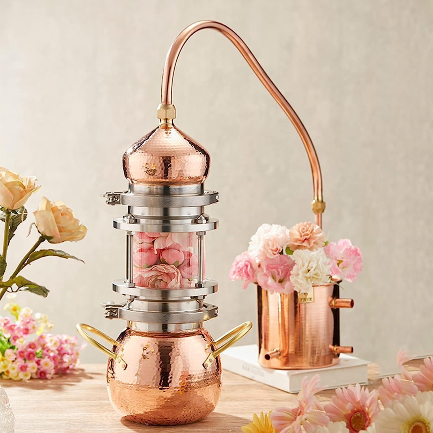 Distillatore al Chiaro di Luna in Rame, alambicco in Rame Puro per Whisky, Oli Essenziali al Chiaro di Luna, con Kit Fai da Te termometro, Kit per Birra Fatta in casa,3L