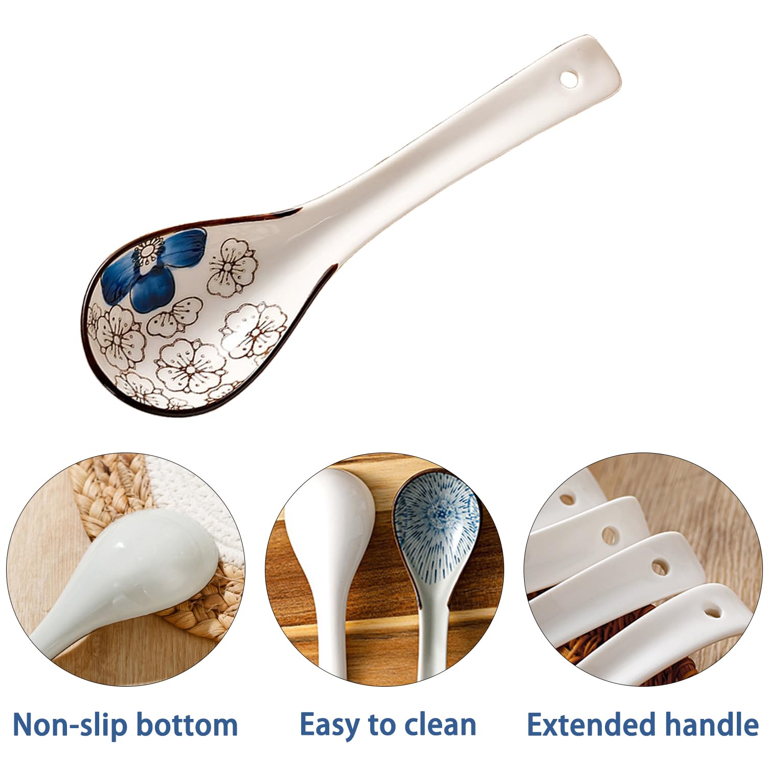 Set Di 5 Cucchiaio Per Zuppa Giapponese,Cucchiaini Ceramica, Cucchiai Da Ramen, Cucchiai Da Minestra Cinesi, Cinese Cucchiai Da Zuppa, Creativo Stoviglie Cucina Per Wonton Pasta Caffè