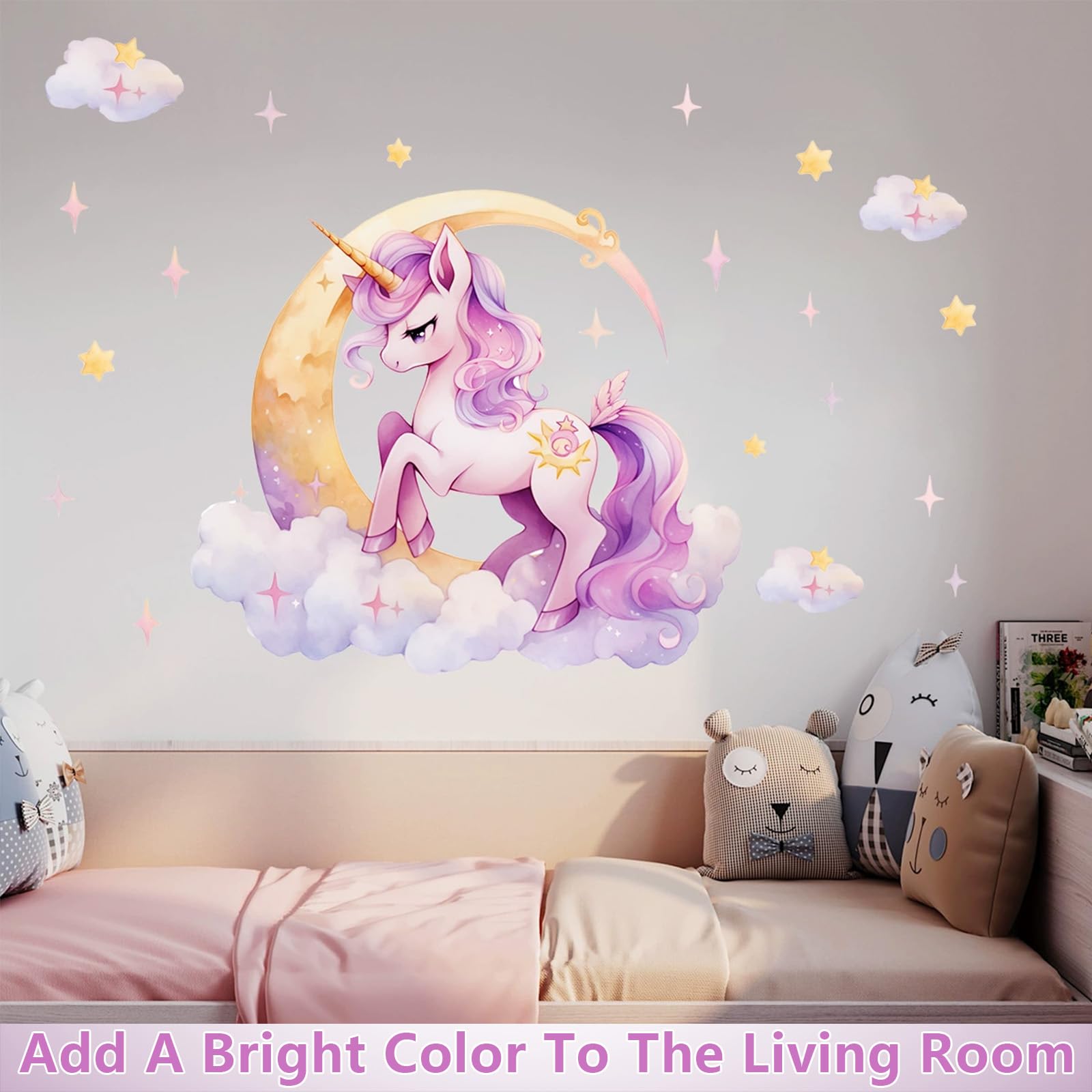 LHLZNB Rainbow Unicorn Wall Stickers for Girls, Princess Butterflies Clouds Nursery Wall Decals - Image 4