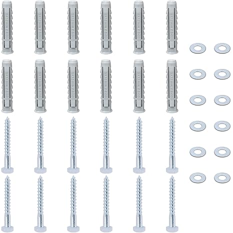 12 PCS Heavy-Duty Masonry Brick Wall Fixing Screws Bolts Anchors - Hex Self-Tapping Screws with Expansion Plugs and Washers for TV Mounts, Water Heaters, and Cabinet Installation (M8)