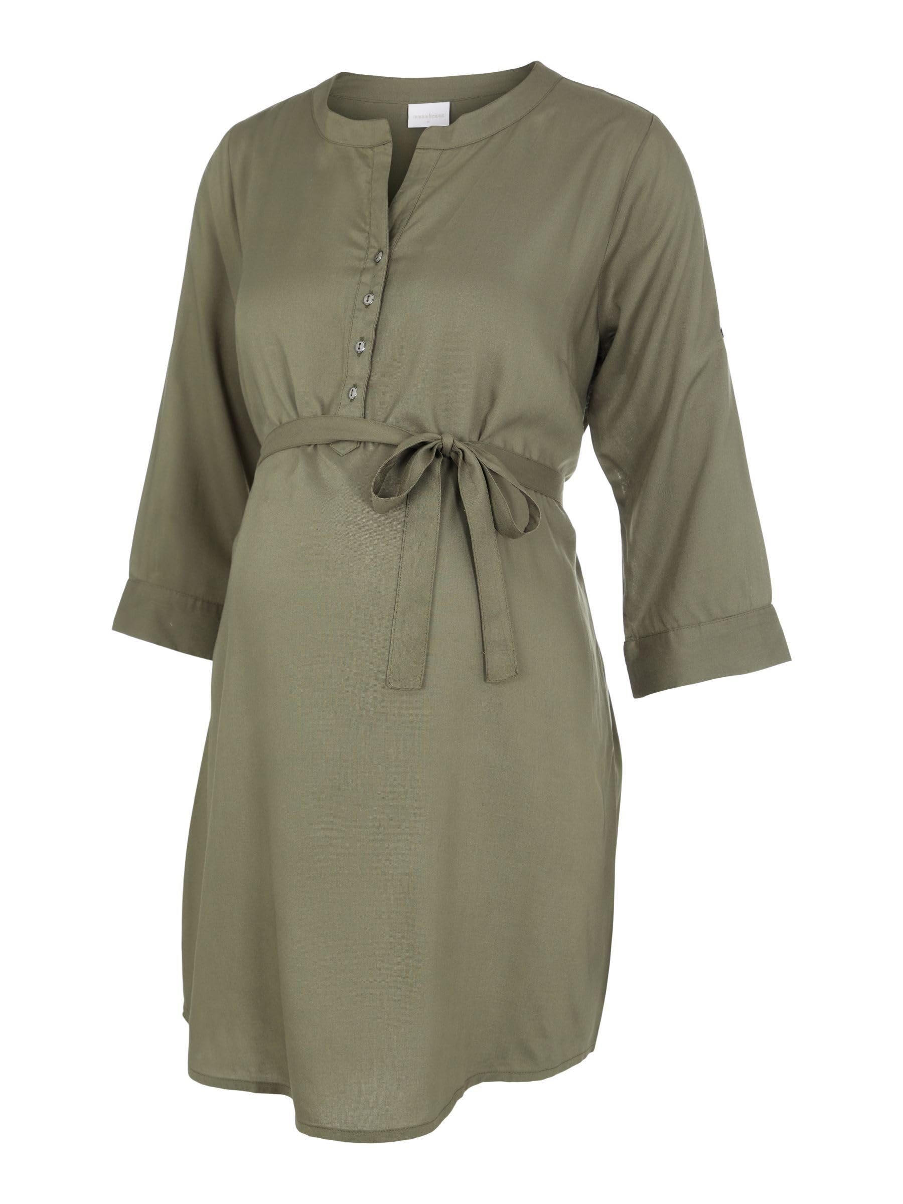 Mamalicious Women's Dusty Olive Tunic Top Mlmercy Lia 3/4 Woven Tunic 2F Noos A, Xs