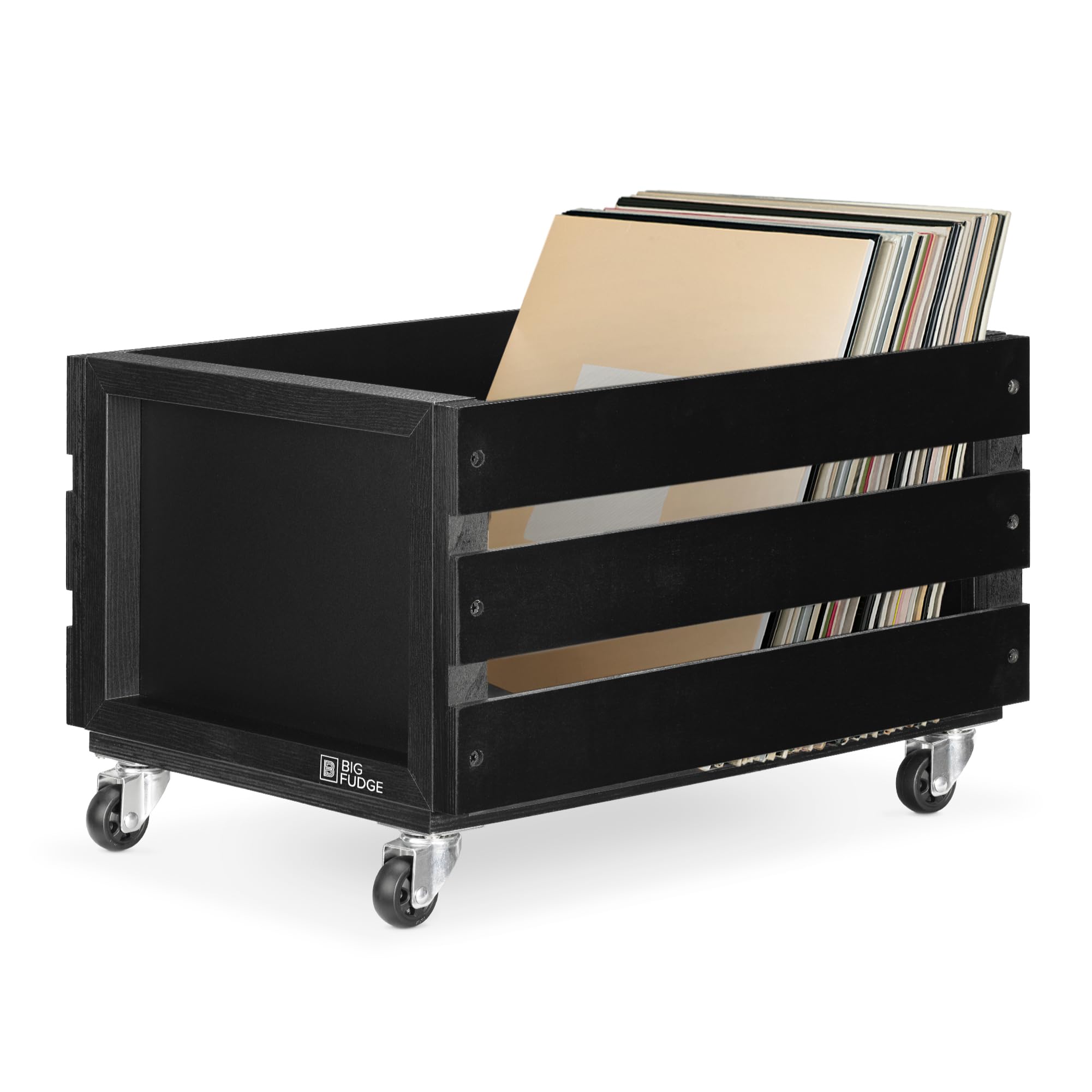 Big Fudge White W/Out Wheel Paper Frame Record Crate With Chalkboard Black,With Wheel 43.00X34.70x22.90 Cm