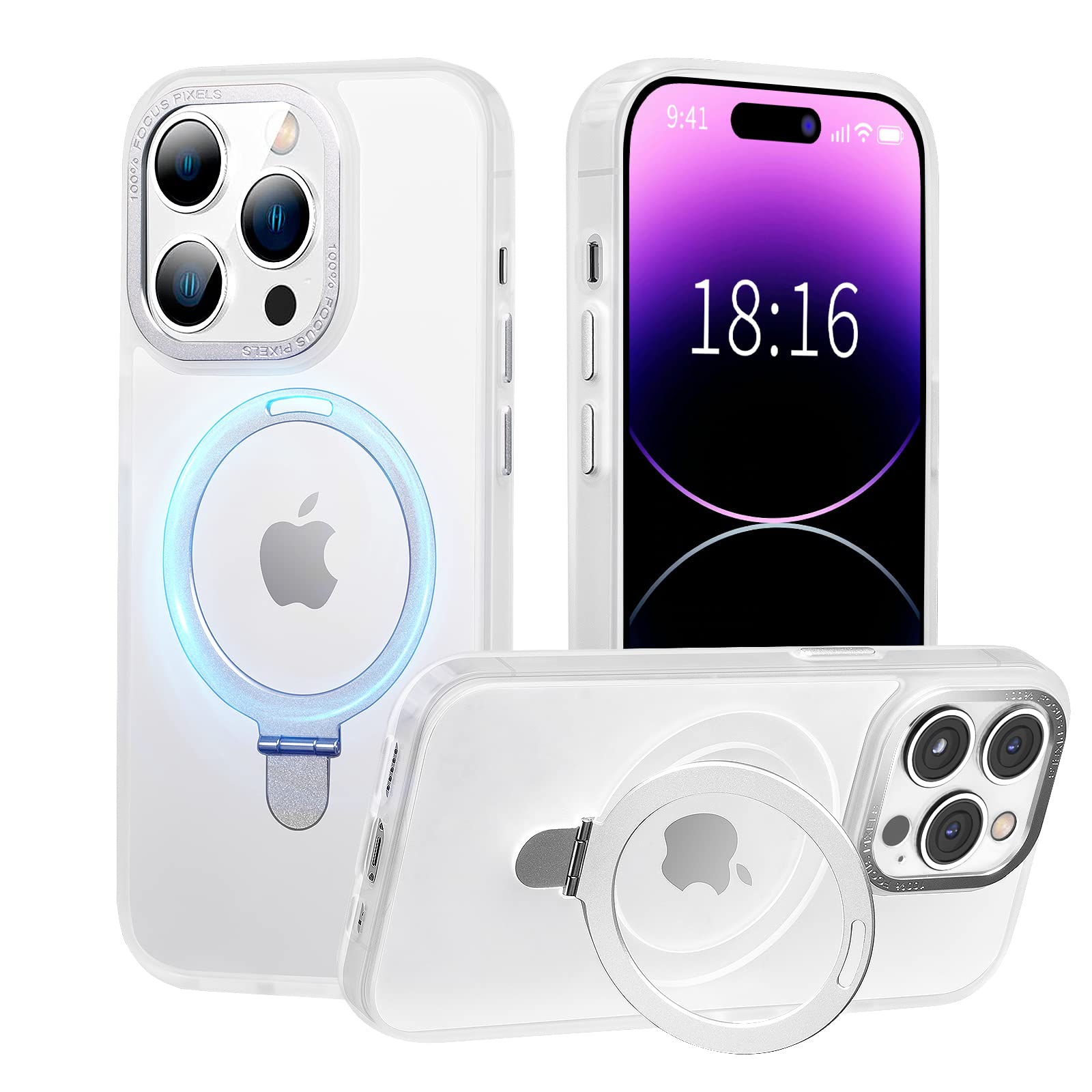 UCHUANG for iPhone 14 Pro Max Case with Magnetic Invisible Stand Cover and Anti-Yellow Slim Thin Translucent Matte Protective Magsafe Case for iPhone 14 Pro Max 6.7 inch - Morning Mist Through