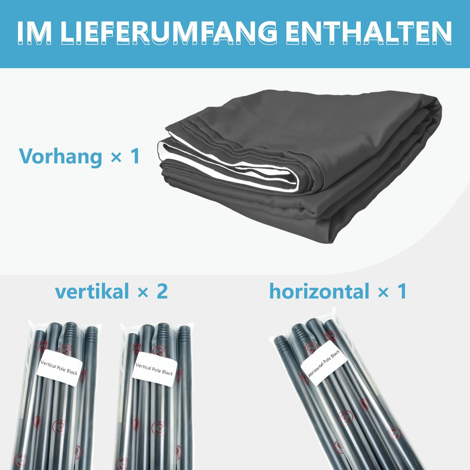 JILRON Juego de cortinas para separar ambientes, ideal para alquileres, oficinas temporales y apartamentos (1 cortina gris: H 213 x B 270 cm, Barra: H 109-305 x B 89-254 cm)