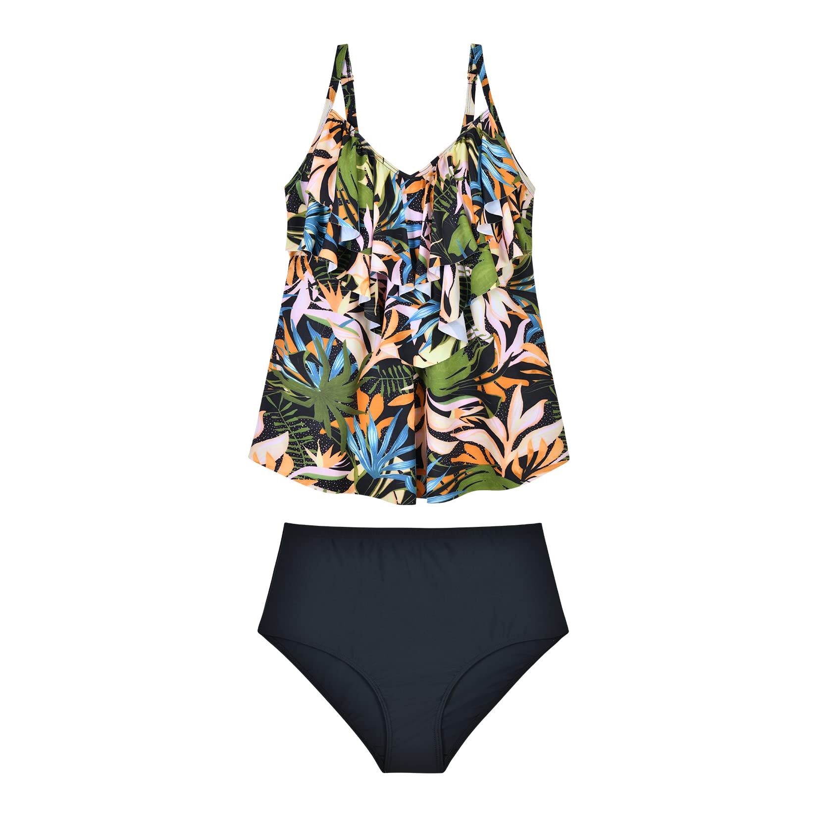 WIN.MAX Femmes Tankini Maillots de Bain Ensembles Taille Haute à Volants Volant 2 pièces Bikini Ensemble Maillot de Bain Grande Taille