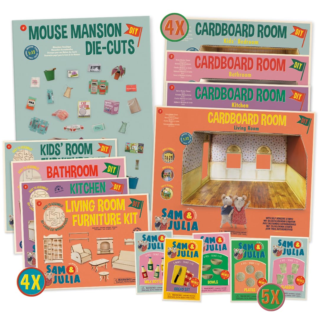Sam & Julia - Paket: Baue Dein eigenes Mäusehaus - Miniatur Räume, Puppen-Möbel und Zubehör 1/12 fürs Puppenhaus oder für die Puppenstube zum selber basteln
