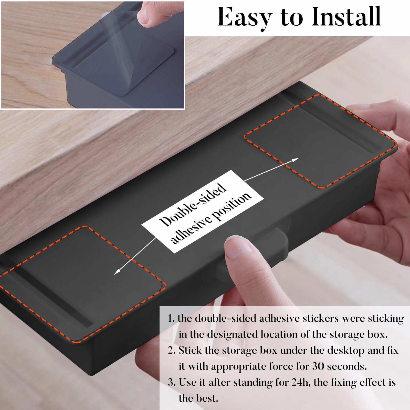 Caja Organizadora para Debajo del Escritorio,Organizador de Cajones de Plástico,Cajón Autoadhesivo Oculto de Gran Capacidad con Estructura Firme para Oficina Hogar Escuela, (Negro)