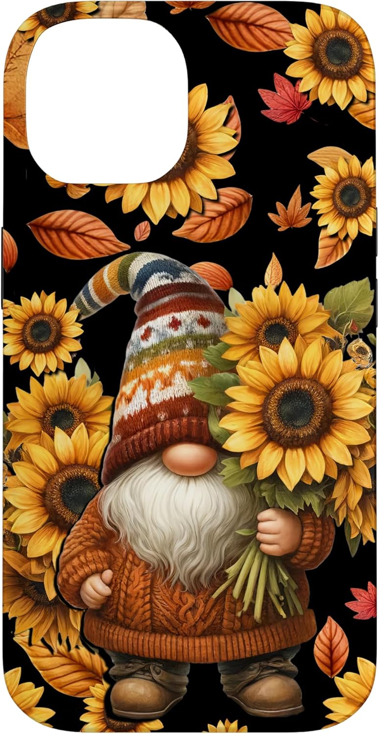 Aesthetic Fall Sunflower Pattern With Autumn Gnome Floral Case for iPhone 15 Pro Max