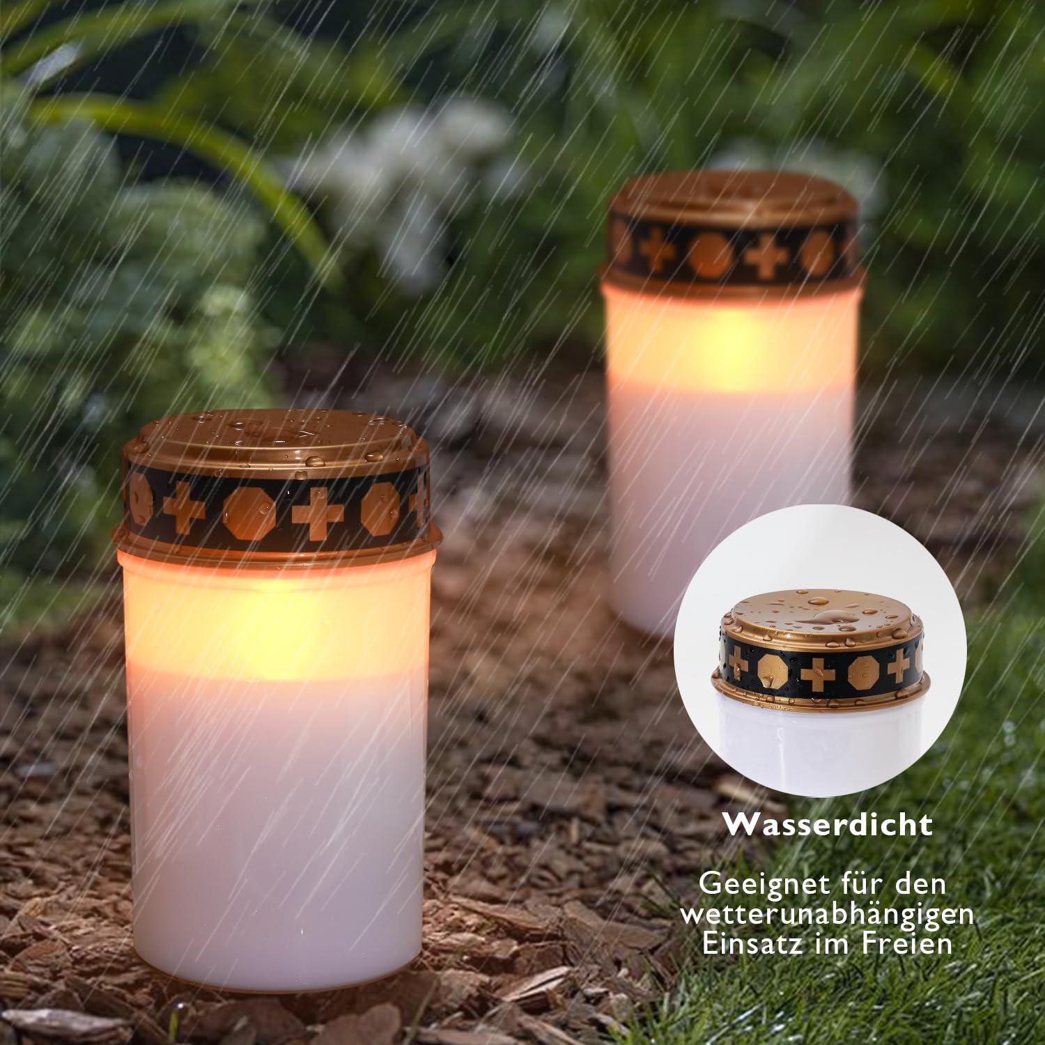 Homemory Candela funerale a LED, 7 cm x 12,5 cm, colore bianco, IP44, impermeabile, per esterni, senza fiamma, con timer, candela funeraria a batteria, candela per cimitero