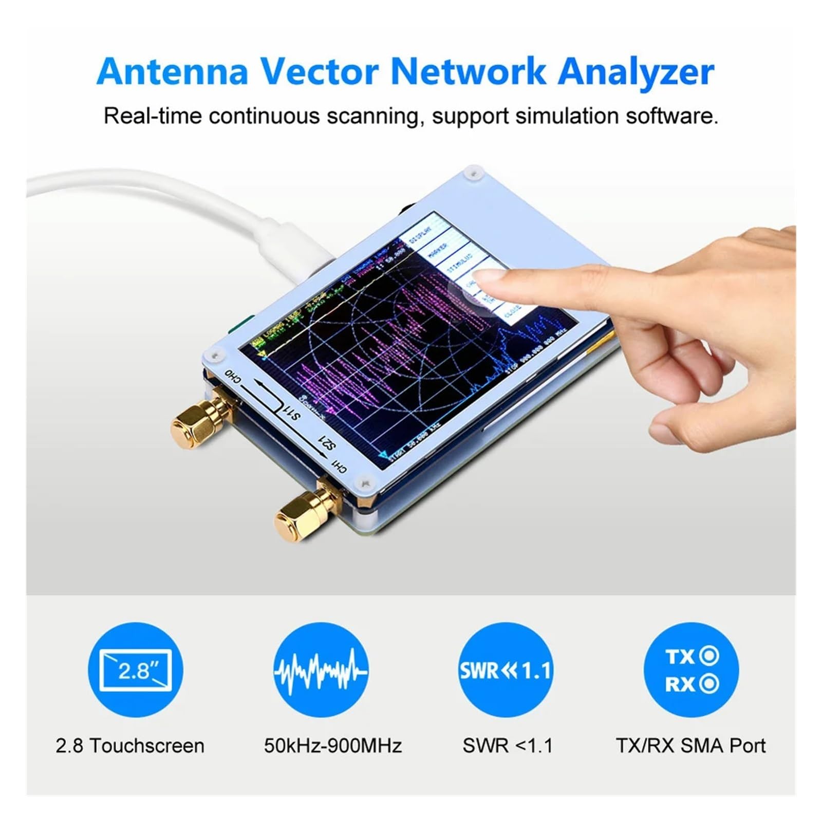 Analizator sieci bezprzewodowej Wektorowy analizator sieci VNA 50KHz-900MHz cyfrowy ekran dotykowy krótkofalówka MF HF VHF UHF analizator antenowy fala stojąca Analiza siły sygnału