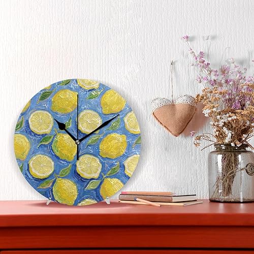 Miniatura 2 de Lemon Fruit Blue Art Painting 10 Inch Round Wall Clock Retro noiseless Easy to Read for Classroom Living Room Home reloj de pared para cuartos