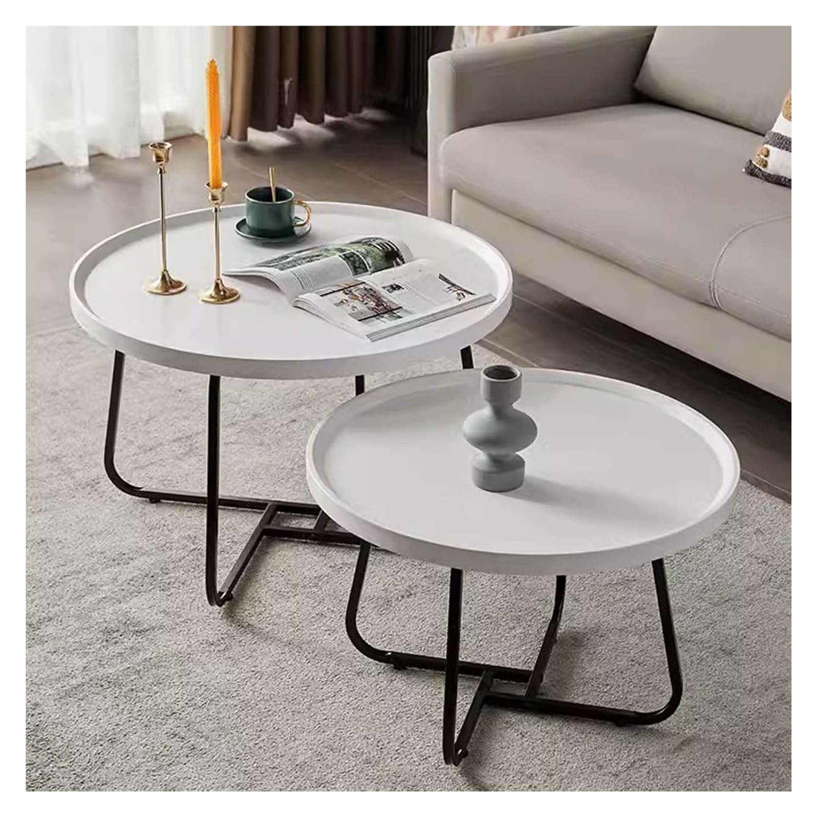 Table basse pour salon circulaire blanche ensemble gigogne pour café
