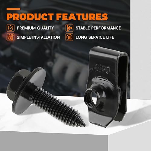 Miniatura 3 de GoaMotors 50 pernos de cuerpo de 14 y clips de tuerca en U, pernos de guardabarros, pernos de protección contra salpicaduras del motor debajo de la