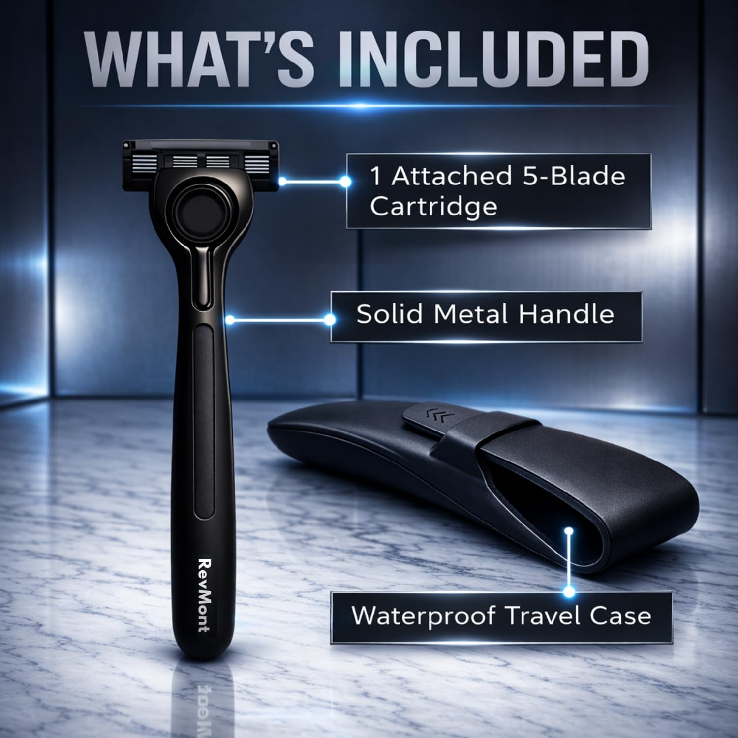 Z5 Solo Razor for Men – Solid Metal Handle, 5-Blade Pivoting Head, Titanium-Coated Stainless Steel Blades, Dual Vitamin E + Aloe Hydration Strips, Comfort Grip, Waterproof Travel Case
