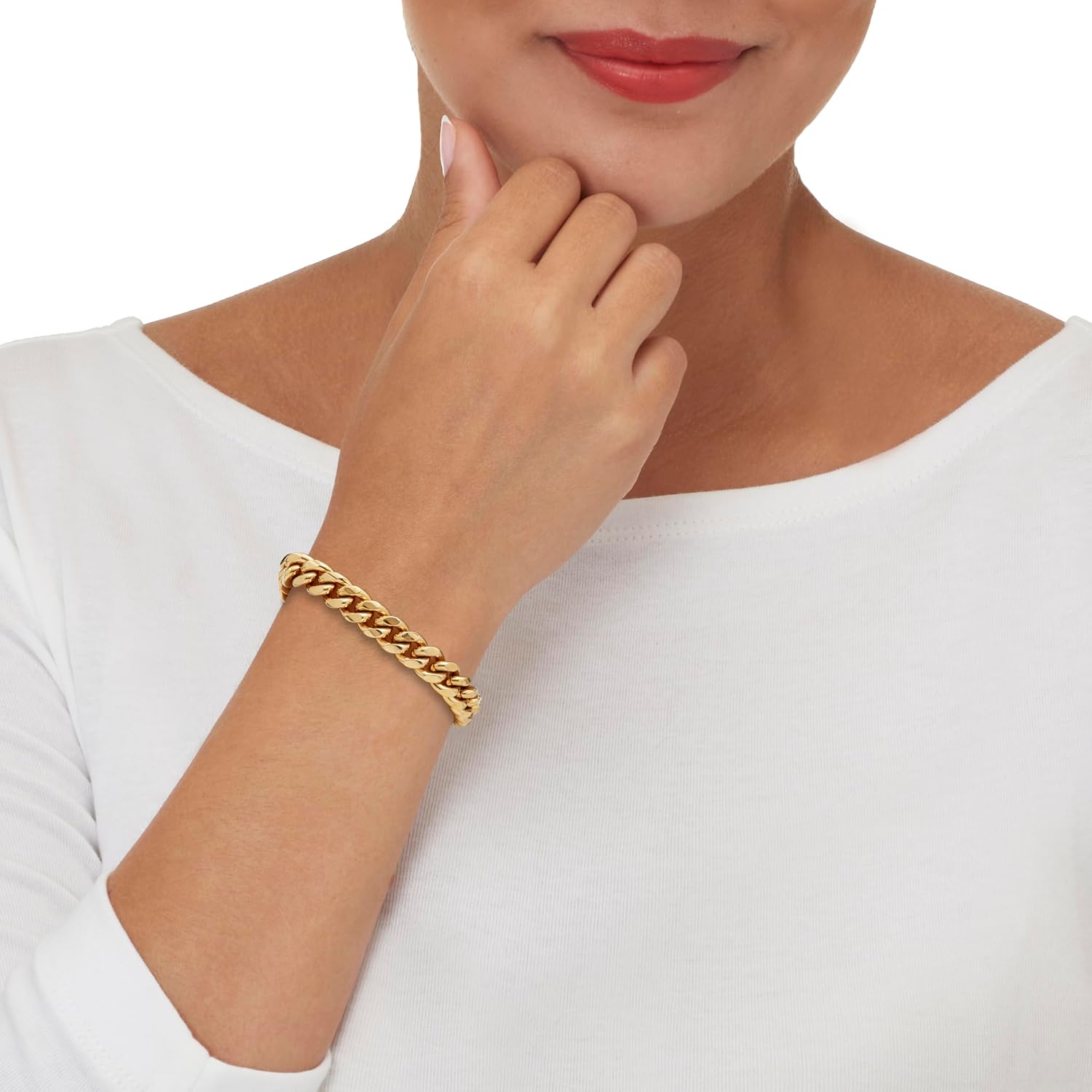 Palm Beach Jewelry Yellow Gold Ion-Plated Stainless Steel Round Crystal Curb Link Bracelet 9.5-inch