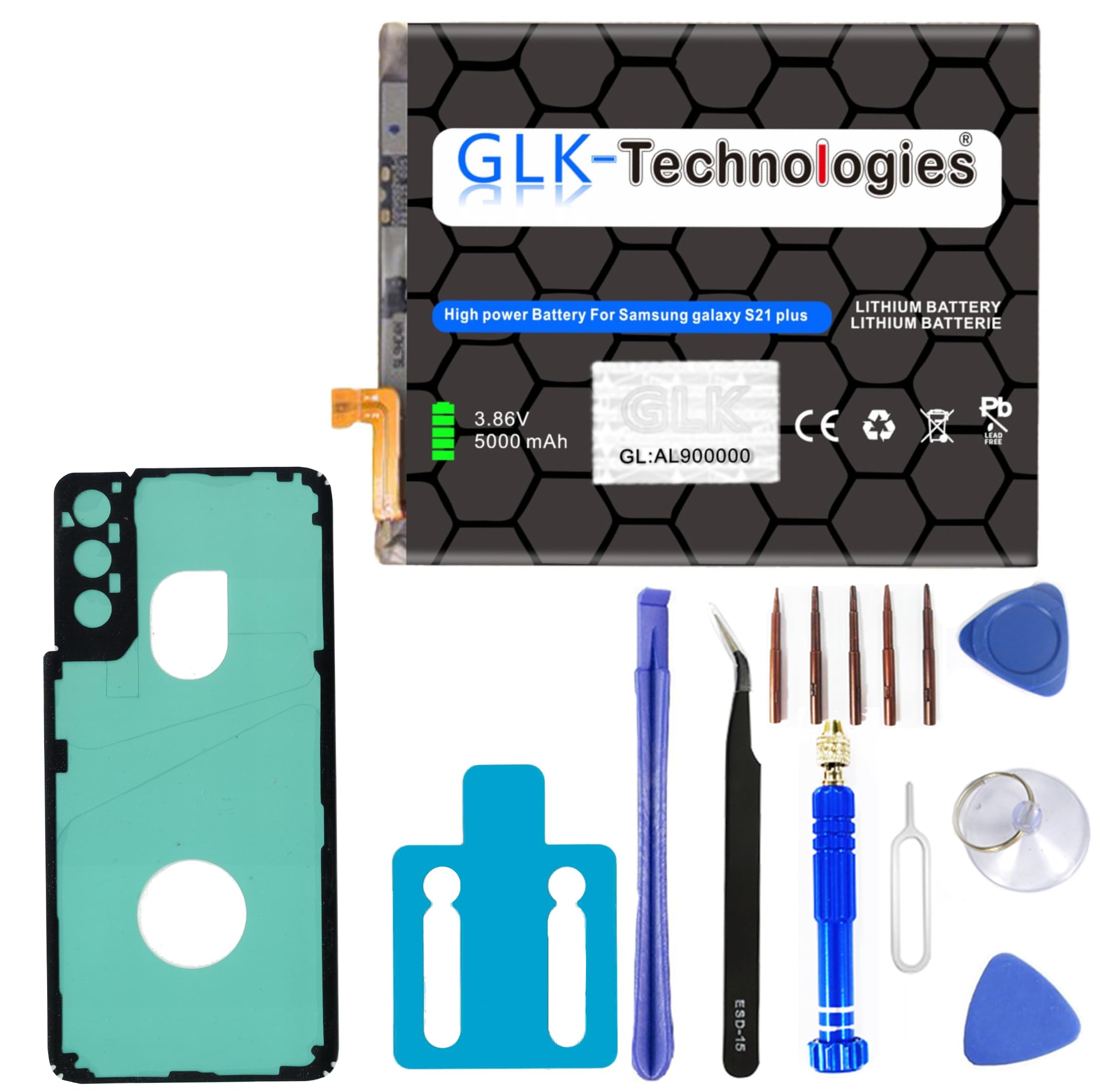 GLK-Technologies® High Power Ersatzakku kompatibel mit Samsung Galaxy S21 Plus G996B EB-BG996ABY Battery accu 5000mAh Akku inkl. Profi Werkzeug Set Kit NUE 2026 BJ