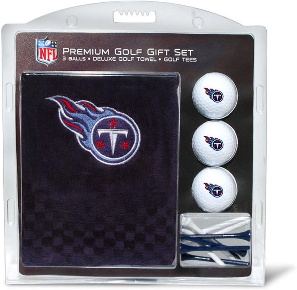 TEAM GOLF NFL Tennessee Titans Gift Set Embroidered Golf Towel, 3 Golf Balls, and 14 Golf Tees 2-3/4" Regulation, Tri-Fold Towel 16" x 22" & 100% Cotton", multi team color, one size (33020)