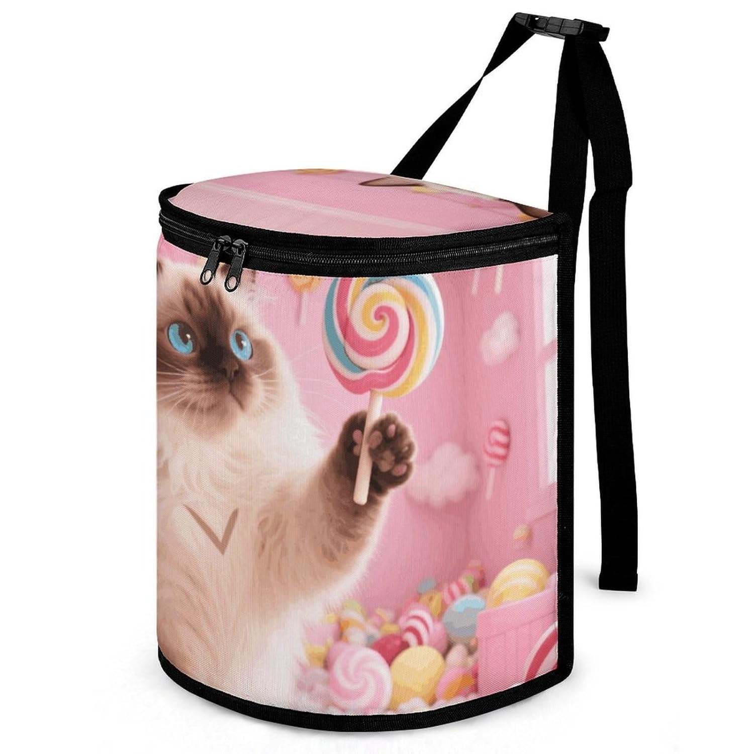 YHNNH Portable Vehicle Garbage Cans with Lid Cat and Lollipops Hanging Trash Storage Bin Leak Proof for Cars SUV Truck