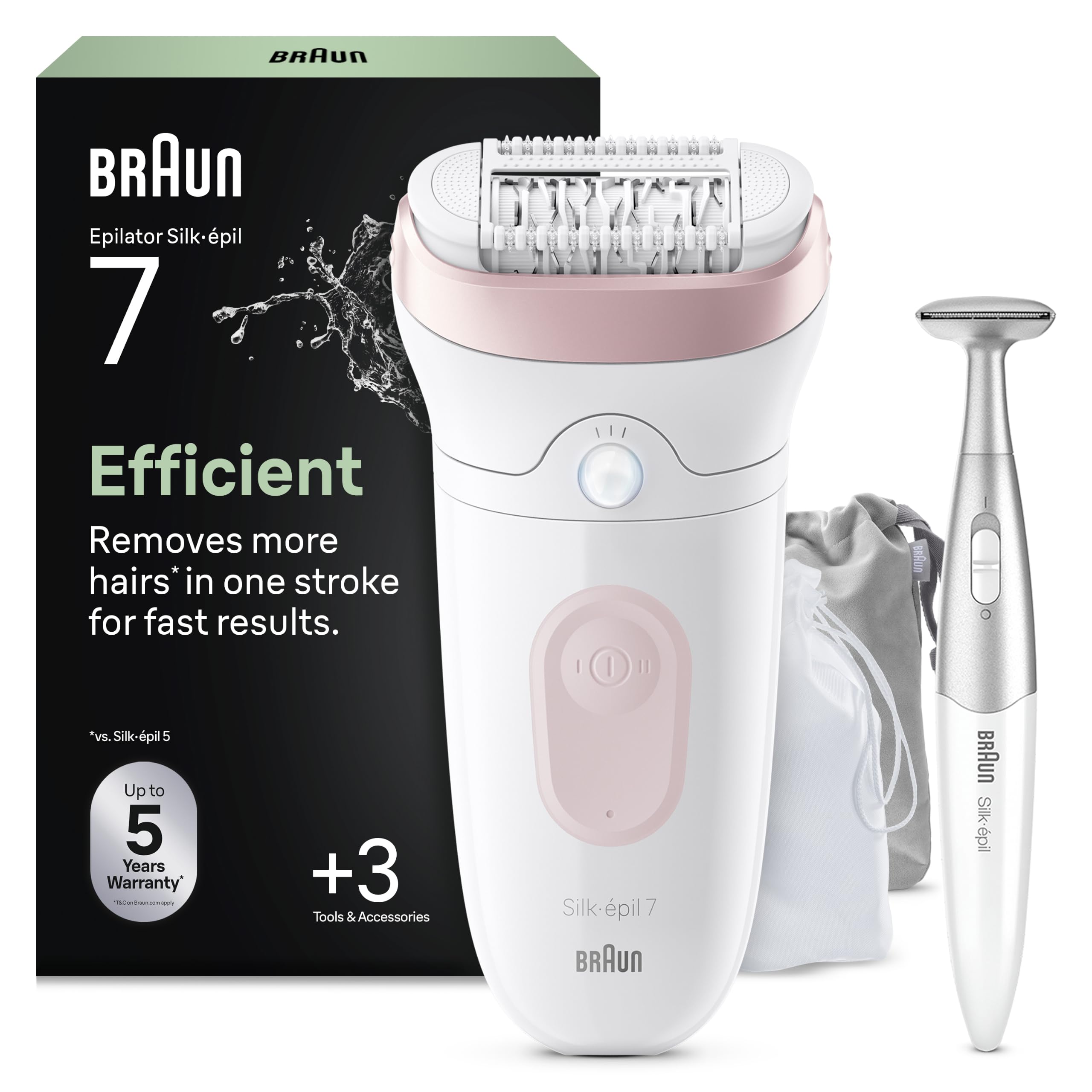Braun Silk-épil 7 Depiladora Eléctrica Mujer , 7-210, Blanco/Flamenco - Depiladora Corporal con Funda y Recortadora para La Zona de Bikini, Resistente al Agua, Depila Y Rasura, Piel Suave Duradera
