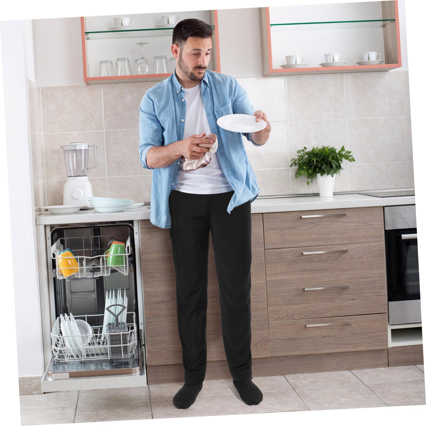 Vaguelly Pantalones De Chef Transpirables Pantalones De Trabajo Negros Chef Respiradero Pantalones Hombres Negro Ropa De Trabajo para Chef Pantalones De Cocinero De Los Hombres Pantalón