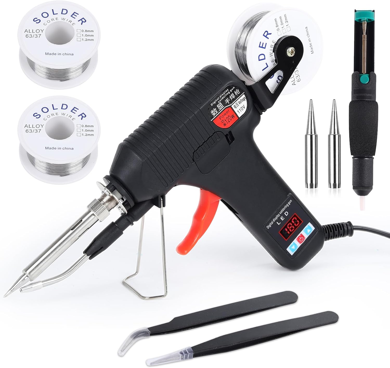 Soldering Gun Kit - Soldering Iron Kit with Adjustable Temp 180-600°C,ON/OFF Button,120W LED Digital Internal Heat Soldering Gun,Auto Send Tin Soldering Kit for Electronics Welding Repair DIY