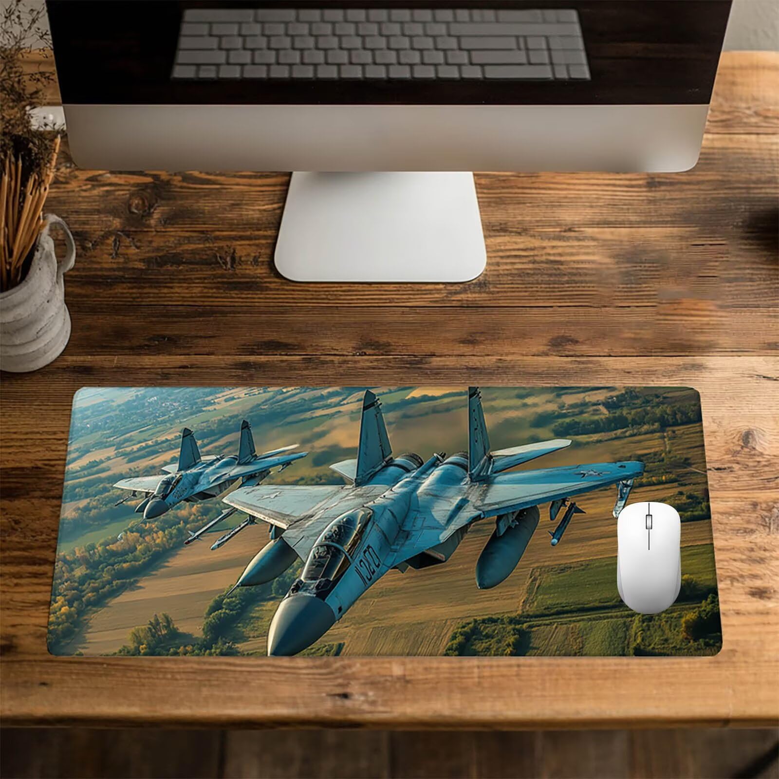 Tappetino Mouse Aereo 120x60x0.3cm, Tappetino Gaming Combattente Sottomano Scrivania per Compatibile Con Tastiera Wireless e Mouse Wireless,Impermeabile Mousepad per Accessori Scrivania Gaming 2661GYL