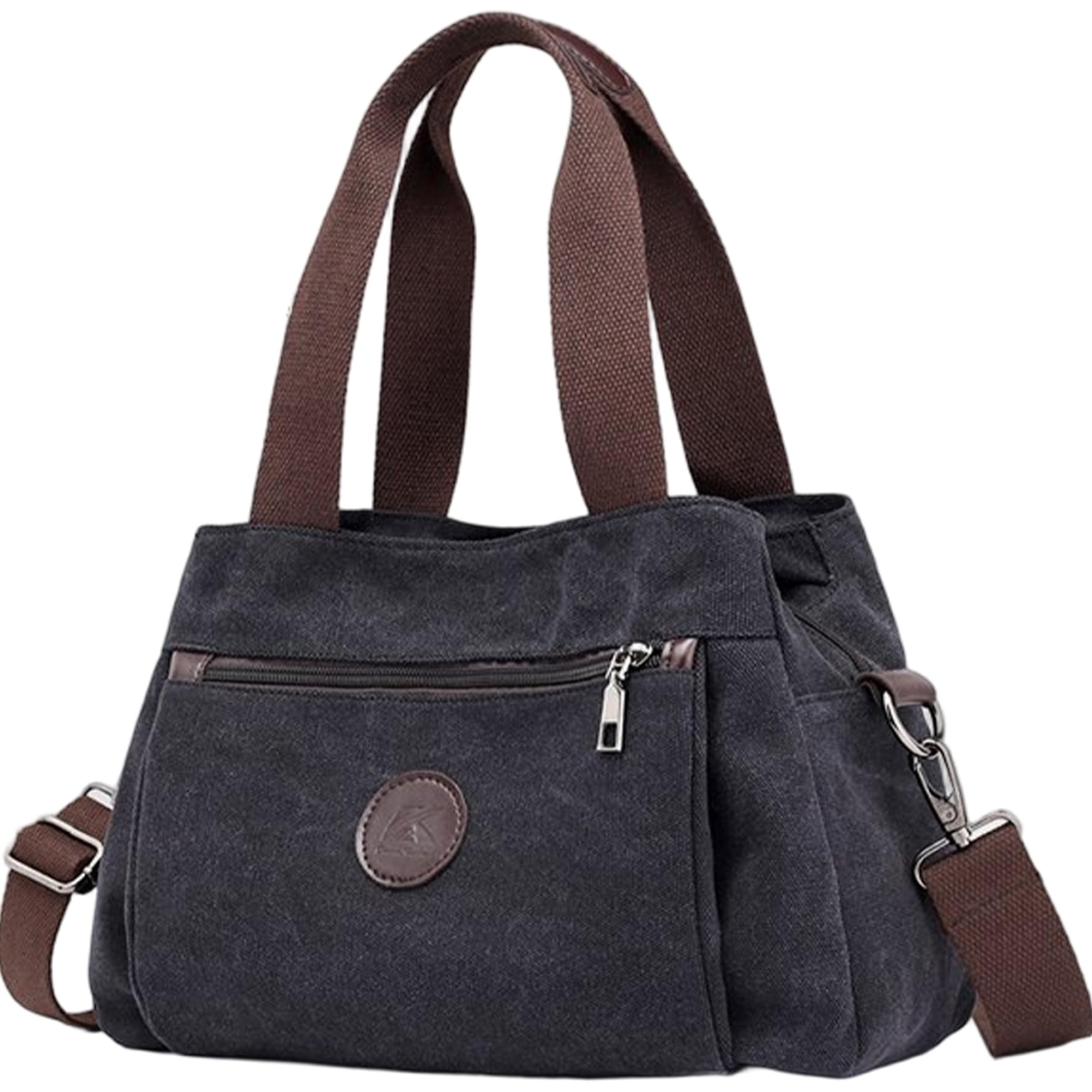 Grtheenumb Canvas Bags for Women, Large Capacity Canvas Handbag with Multi-Pocket, Shoulder/Crossbody Tote Purse with Top Handle and Adjustable Strap for Working Shopping Black