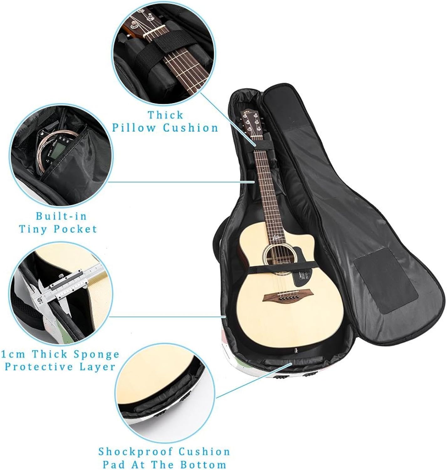 Cherry Blossom Aesthetics Guitar Bag 40 41 42 In 2 Pockets Guitar Case Waterproof Guitar Case Resistent Oxford Cloth 0.4 In Extra Thick Sponge Padded for Acoustic Guitar