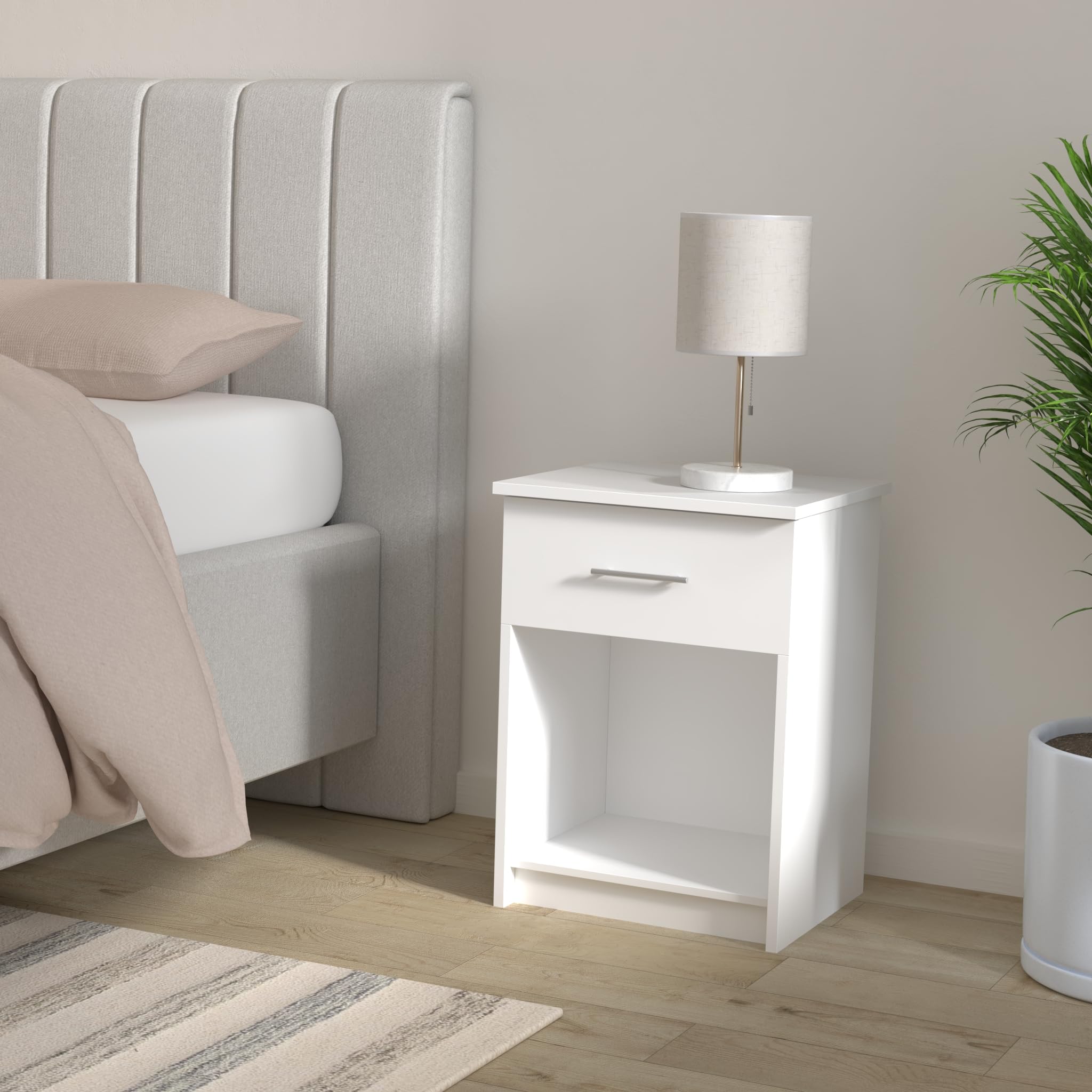Furinno Tidur Comodino con Maniglia con Un Cassetto, Legno ingegnerizzato, Bianco Solido, Confezione da 1