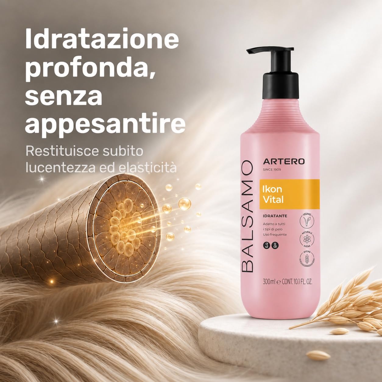 Artero Ikon Vital. Balsamo per cani. Idrata, ammorbidisce e protegge il mantello. Arricchito con Avena, ideale per pelli sensibili e mantelli con nodi o tendenza all'effetto crespo. (300 ml)