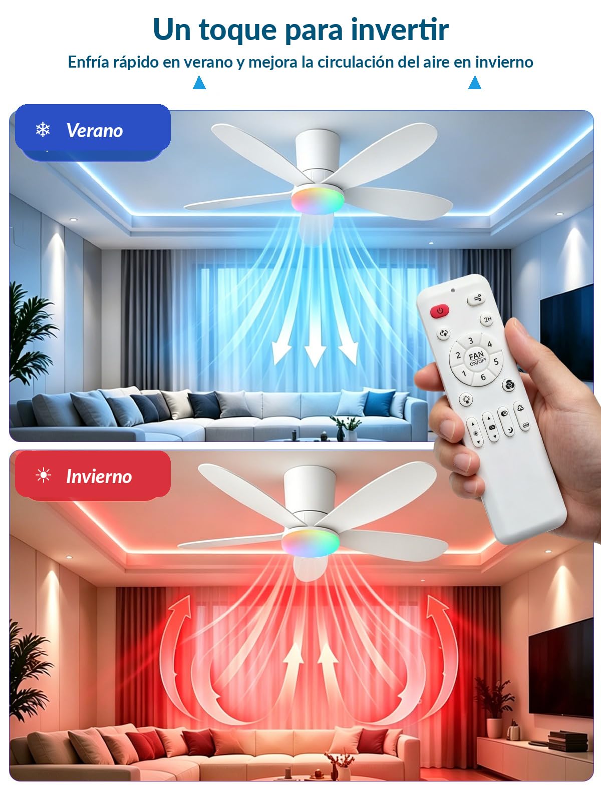 【APP+RGB】Ventiladores de Techo con Luz Silencioso 42'' y control remoto | Función Verano/Invierno,30W, Temporizador, 6 Velocidades, RGB Regulable, Función Verano/Invierno para Dormitorio Salon Cocina
