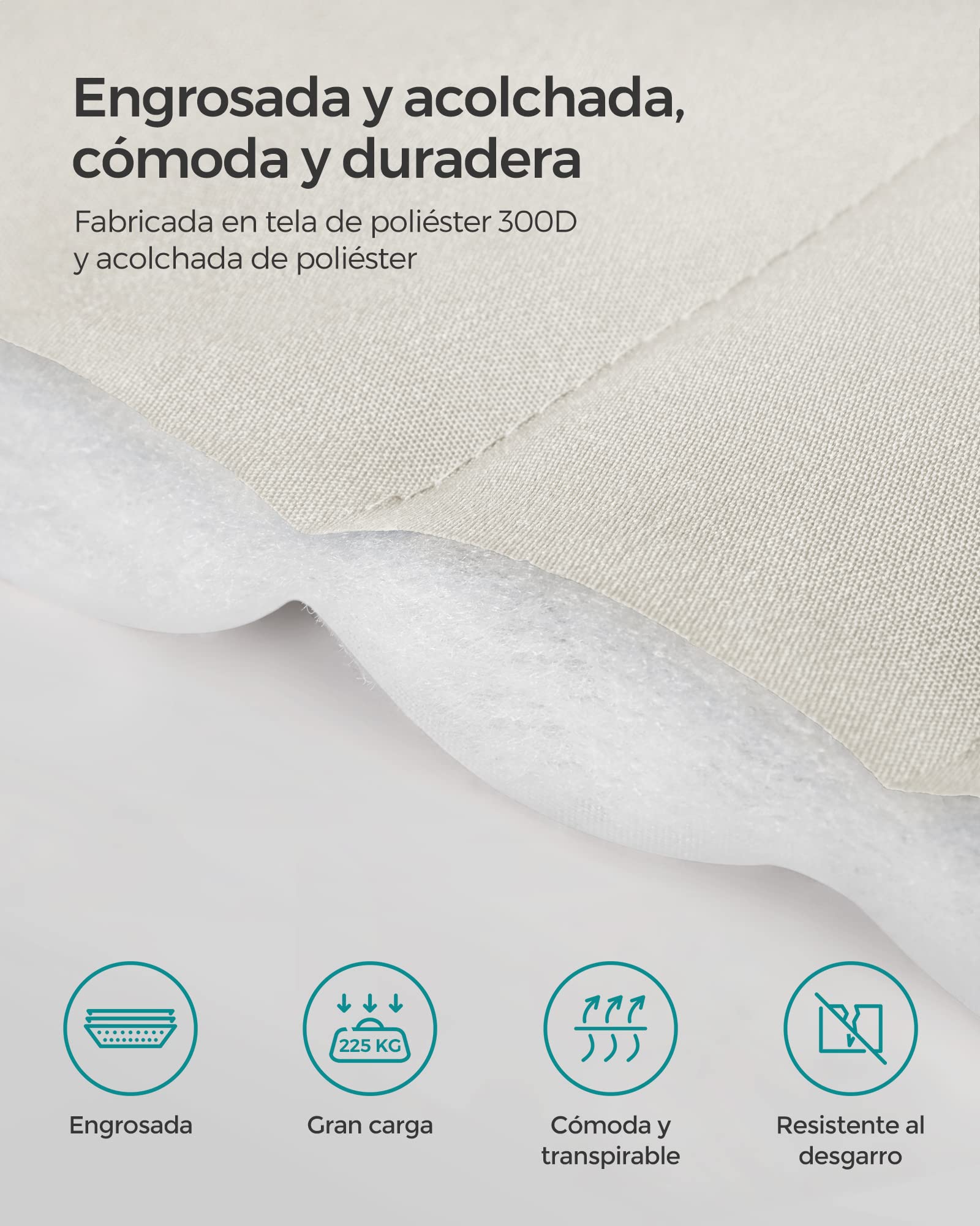 SONGMICS Hamaca Doble Tapizada, Hamaca de Jardín con Barras Curvas de Bambú Separables, con Cojín, para Camping, 200 x 140 cm, Carga de 225 kg, Crema y Beige GDC34BE
