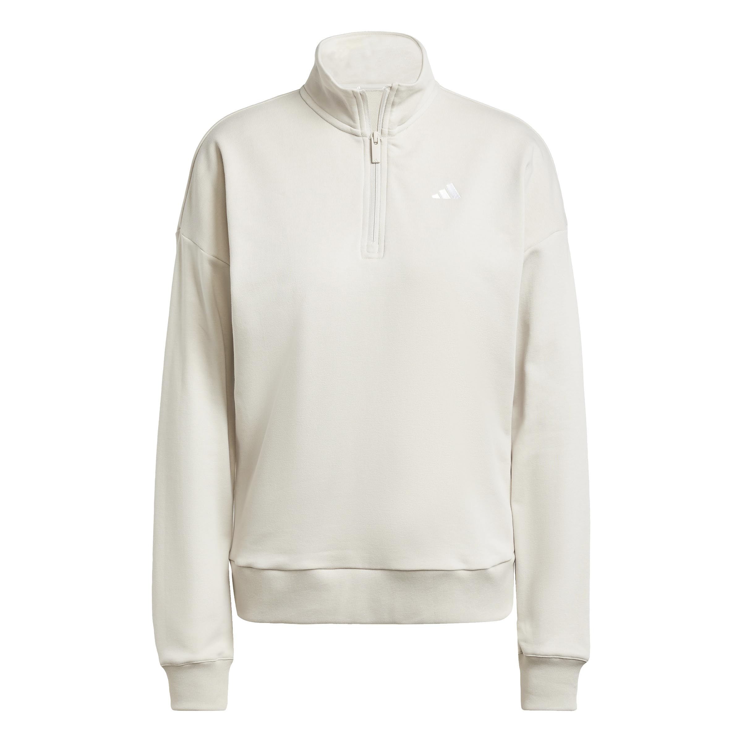 adidas Women's ESSENTIALS SMALL LOGO FRENCH TERRY QUARTER ZIP, wonder alumina/white, M