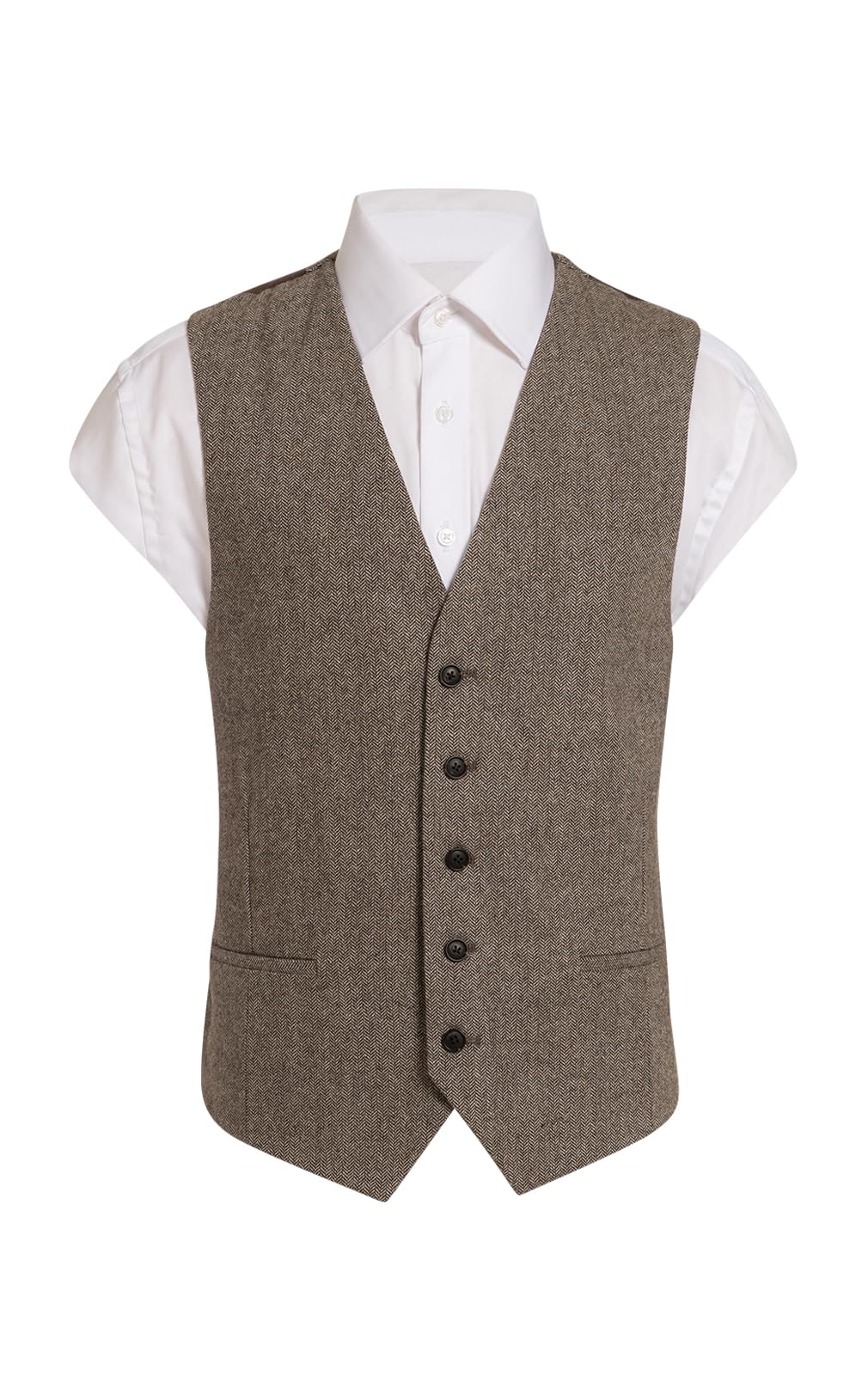 Dobell Mens Brown Herringbone Tweed Waistcoat Regular Fit Wool Blend-2XL (50-52in)