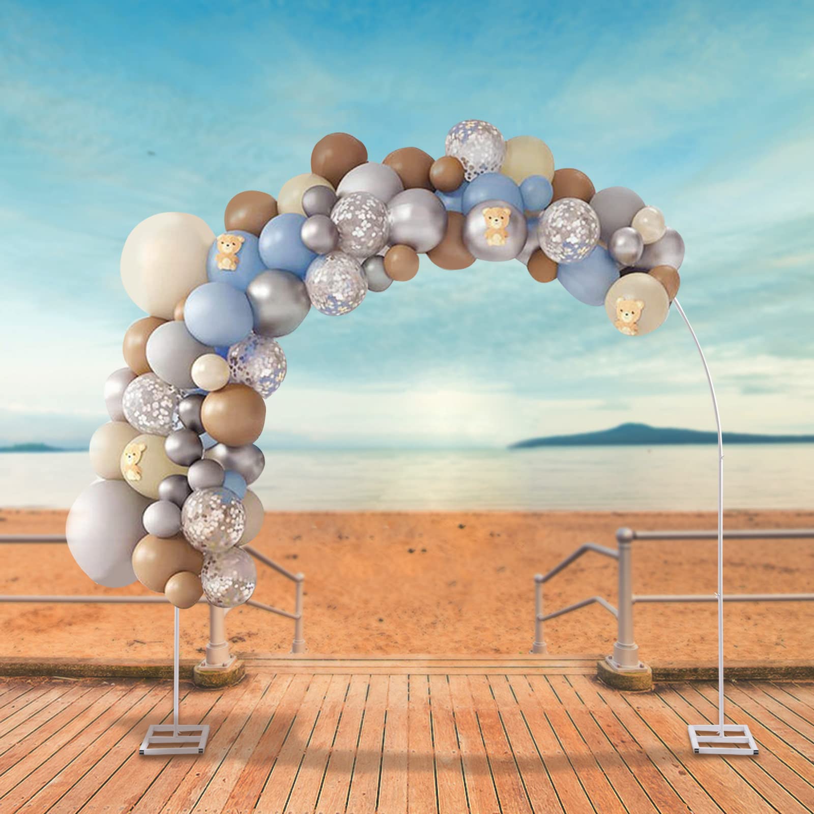 Ballonbogen aus weißem Metall, dekorativer Ständer, 2,3 m, wiederverwendbar | Lackiertes Eisen, 0,7 mm, 2,3 x 2,3 m, stabile Basis 25 x 50 cm, einfache Montage, zerlegbar, wiederverwendbar, Hochzeit