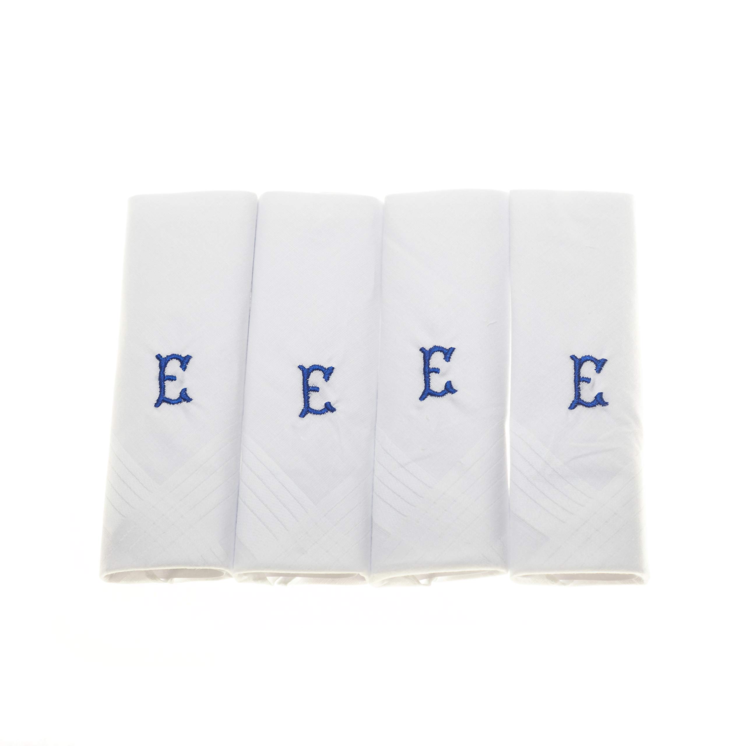 Surf the Shop Mens Initial Handkerchiefs 100% Cotton Cellophane 4 Pack Hankies Letter Silver (4 Pack, Letter E)