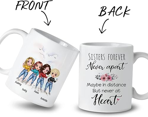 Miniatura 2 de GOSSBY Taza personalizada (4 Sisters) Sisters forever never aparte, maybe in distance but never at heart, taza personalizada con nombres, Hairstyl