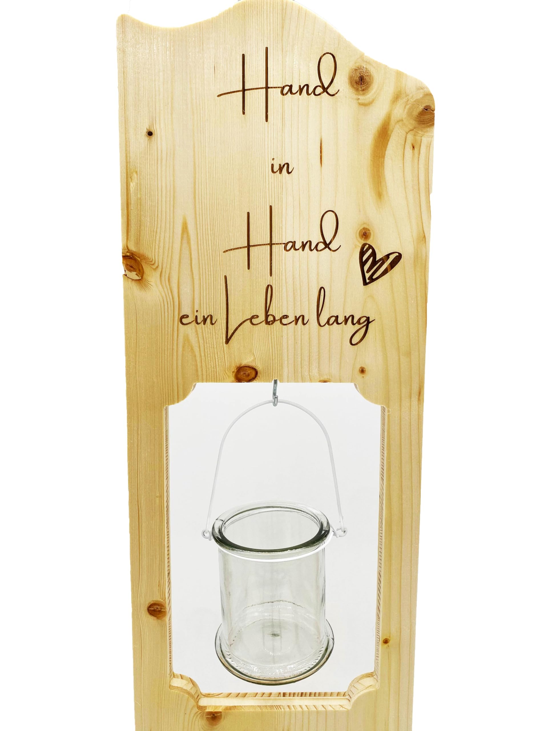 Holzaufsteller Hochzeitsgeschenk personalisiert mit Namen Holzstele mit Laterne Hand in Hand EIN Leben lang