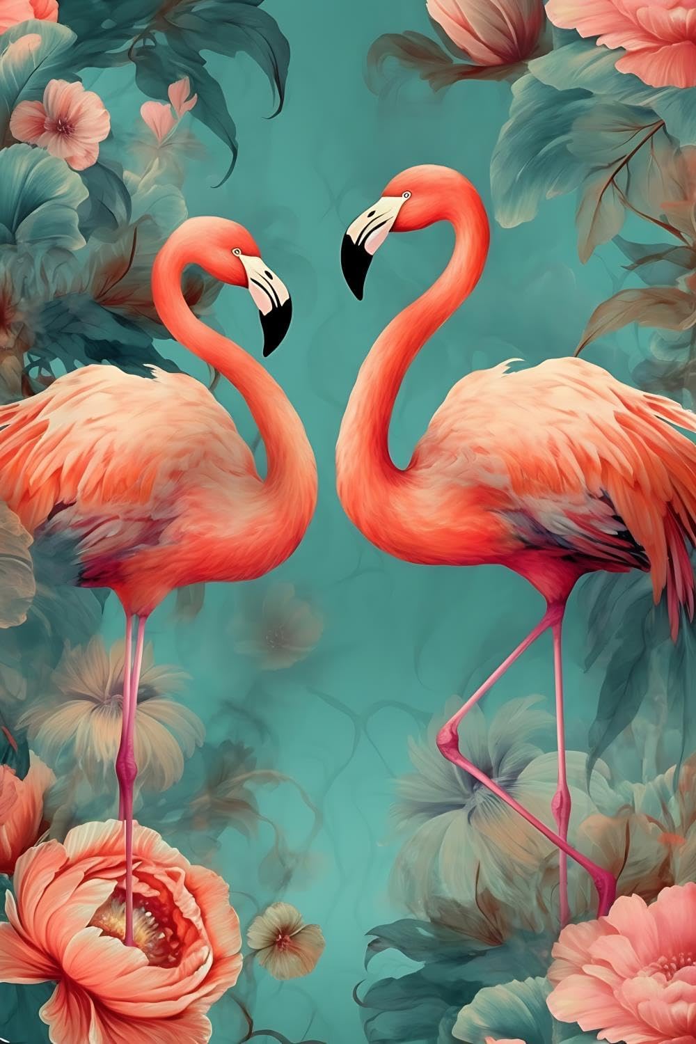 Two Flamingos and Flowers 5D Diamond Painting Kits DIY Flamingo Diamond Painting Kits for Adults&Kids Diamond Art Round Full Drill Diamond Dots Diamond Art Kits for Home Wall Art Decor 16x20 inch