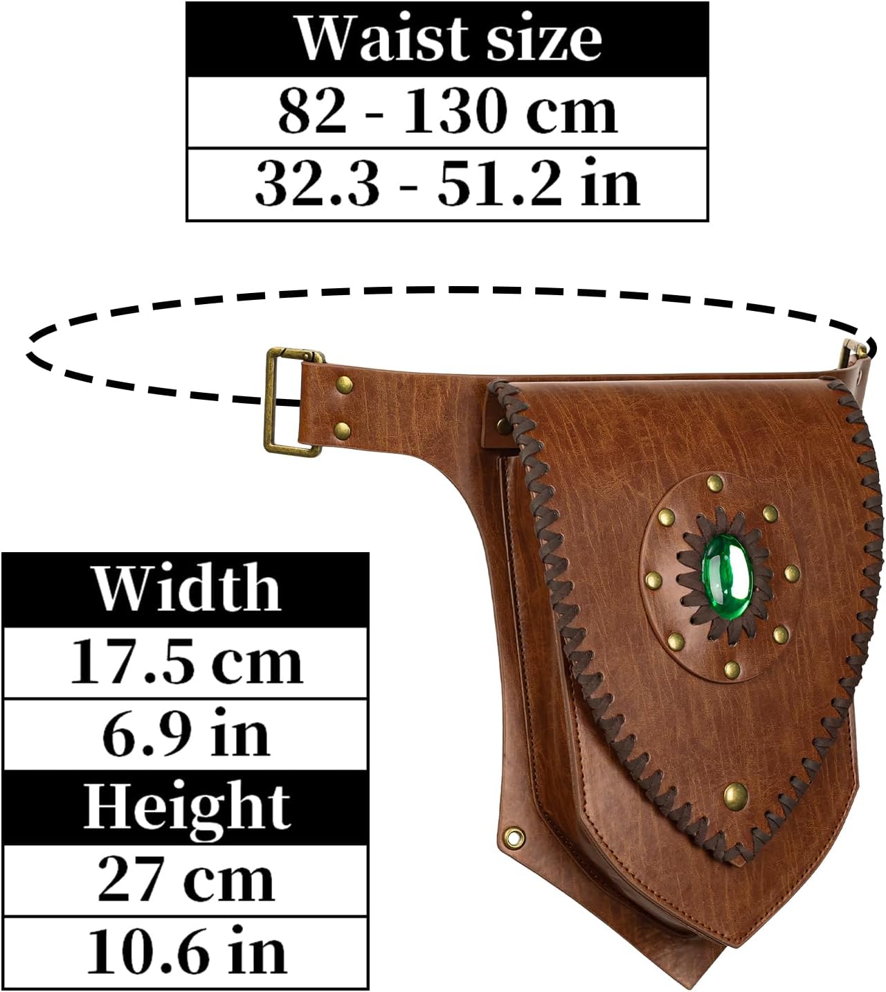 HiiFeuer Medieval Faux Leather Thigh Bag, Adjustable Drop Leg Pouch Renaissance Side Pack Belt Bag Cosplay for Ren Faire (Brown A) - Image 6