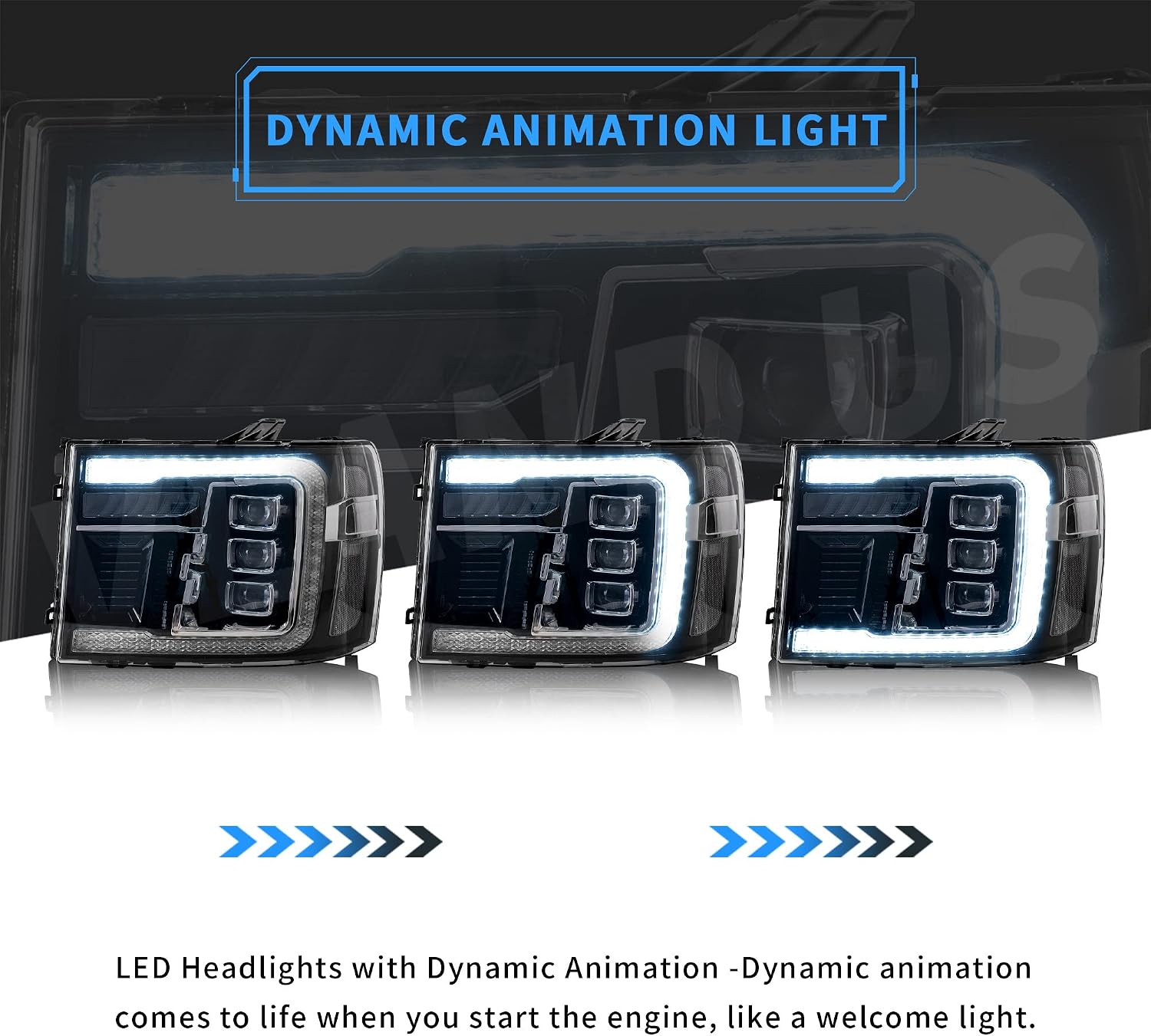 VLAND Projector LED Headlights Compatible with GMC Sierra 1500 2500HD 3500HD SLE 2007-2013 w/Dynamic Animation w/Sequential Turn Signal Full Led Front Lamp Assembly Driver& Passenger Sides