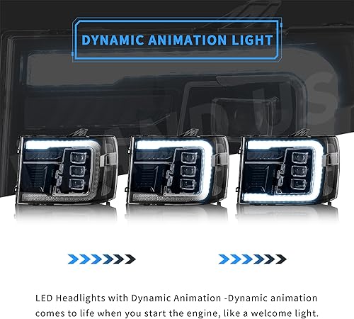 Miniatura 4 de VLAND Faros delanteros LED para proyector compatibles con GMC Sierra 1500 2500HD 3500HD SLE 2007-2013 con animación dinámica con señal de giro