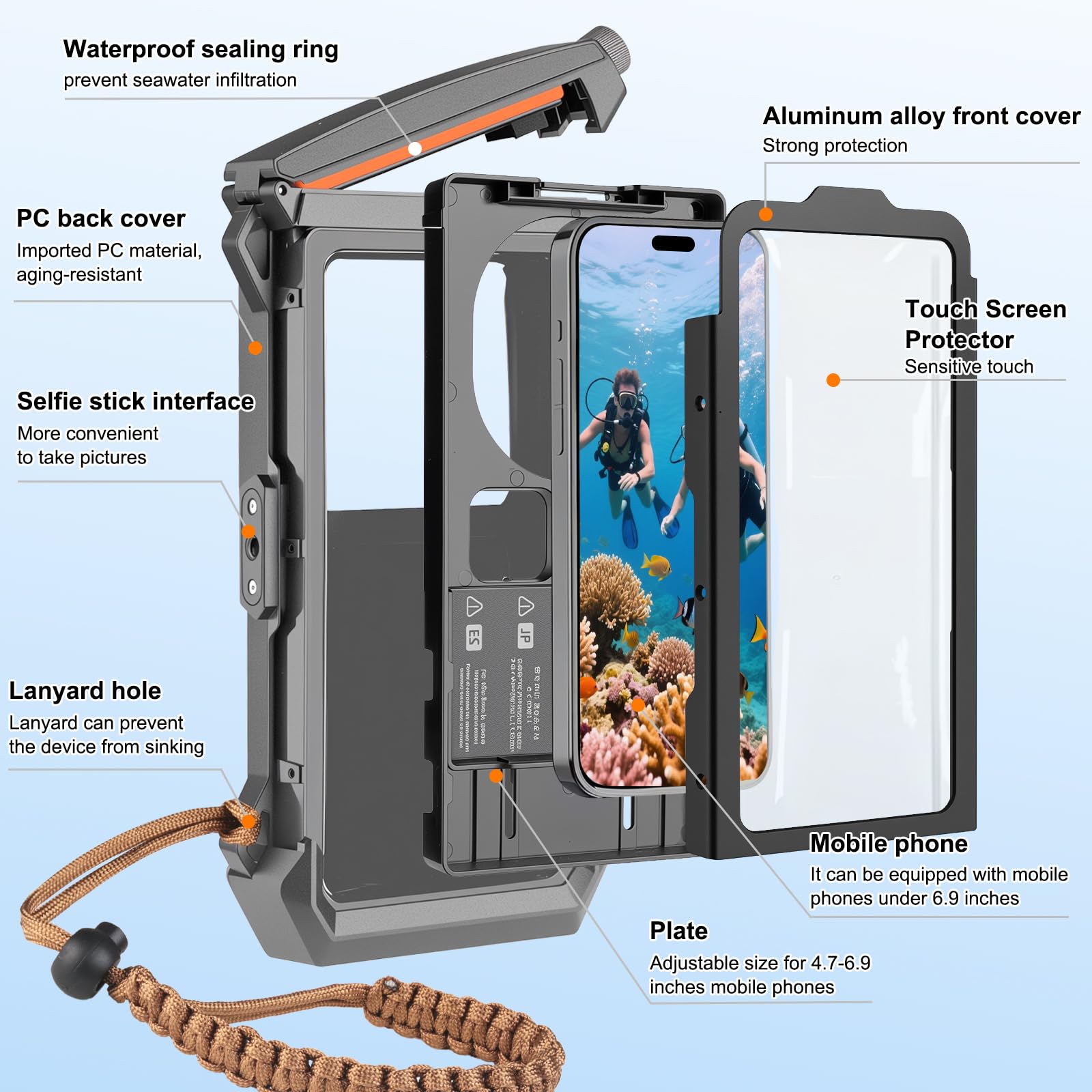 Wasserdichte Handyhülle 7.0 Zoll Unterwasser Wasserfeste Handy Wasserschutzhülle Handytasche Wasserdicht Schwimmen Baden für iPhone 17 Pro 17 Air 17 Pro Max 16e 16 Pro 16 15 14 13 Pro Max 15 14 Plus